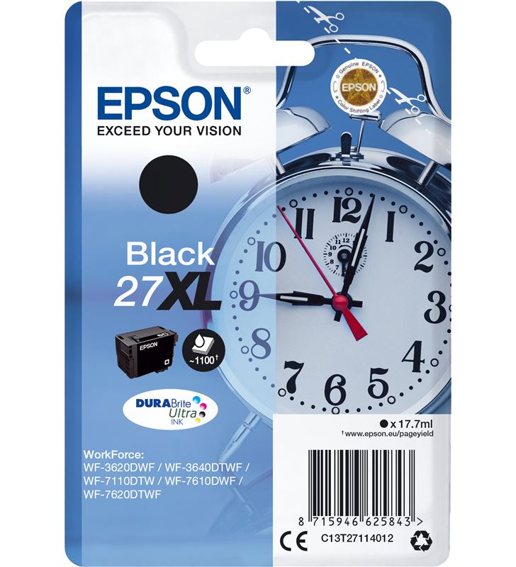 Epson C13T27114012 cartucho negro 27xl durabrite - 17.7ml - despertador - EPS-C13T27114012