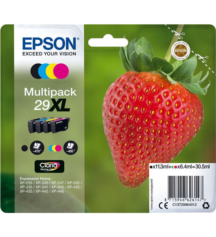 Epson C13T29964012 cartucho tinta multipack 29xl claria home - 30.5ml - 4 colores (negro - EPS-C13T29964012