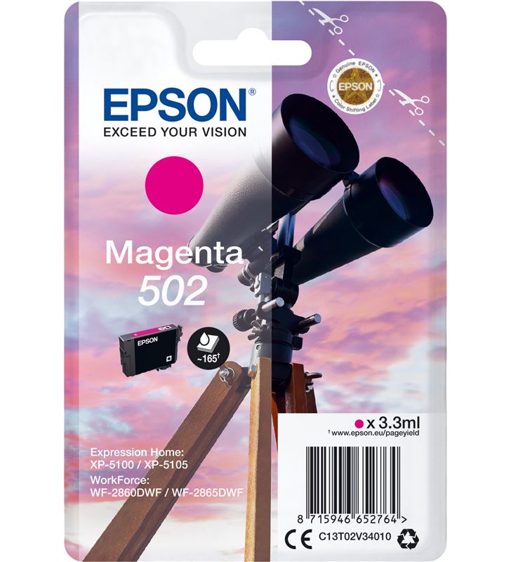 Epson C13T02V34010 cartucho tinta 502 - magenta (3.3ml) - binoculares - EPS-C13T02V34010