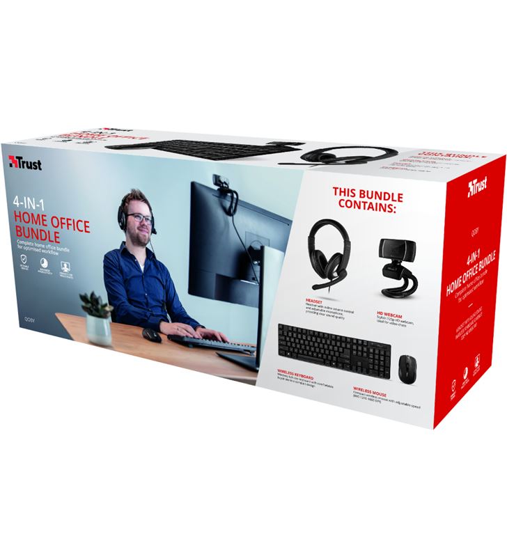 Trust 24042 pack 4 en 1 qoby home office set - webcam hd 720p - teclado inalámbri - 86098688_8627080058