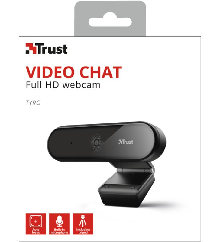 Trust 23637 webcam con micrófono tyro - fhd 1080p - balance de blancos automático - 79221570_0370709633