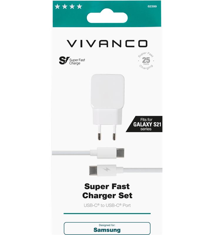 Vivanco 62399 cargador super rápido 3.0 25w 3a out tipo c + cable tc 1m - 92043059_5518185299