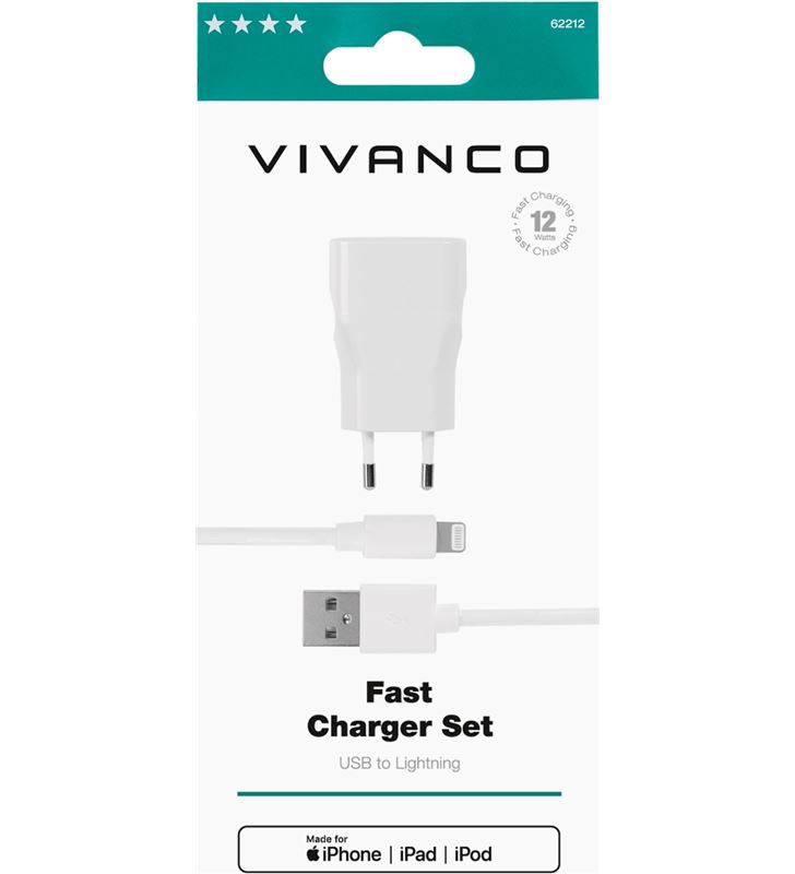 Vivanco 62212 cargador usb iphone tcvvlightn24awl 2.4 mfi + lightning 1.2m blanco - 87923852_0471756451