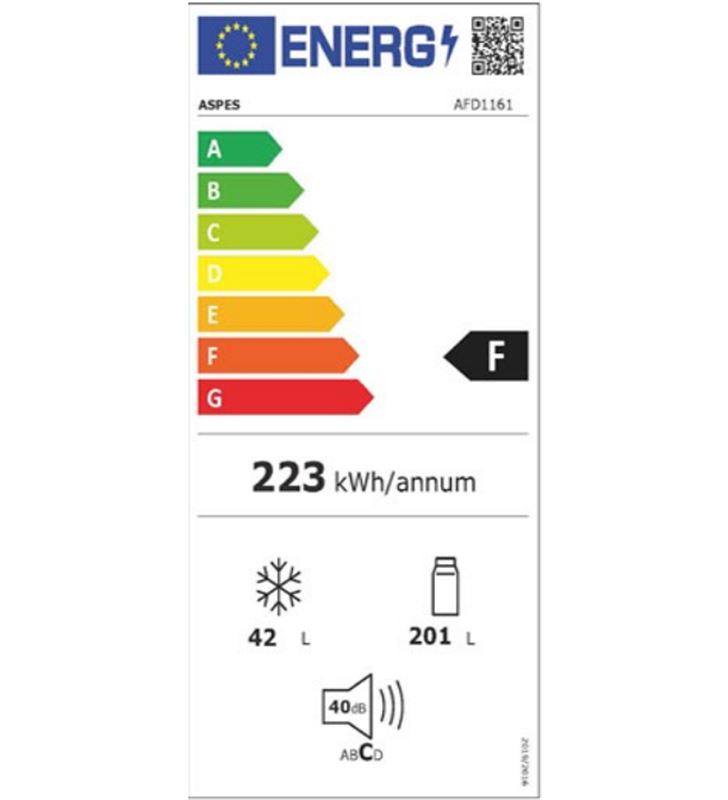 Aspes AFD1161 frigo 2 puertas 160x54x57cm clase f blanco libre instalacion - AFD1161-1