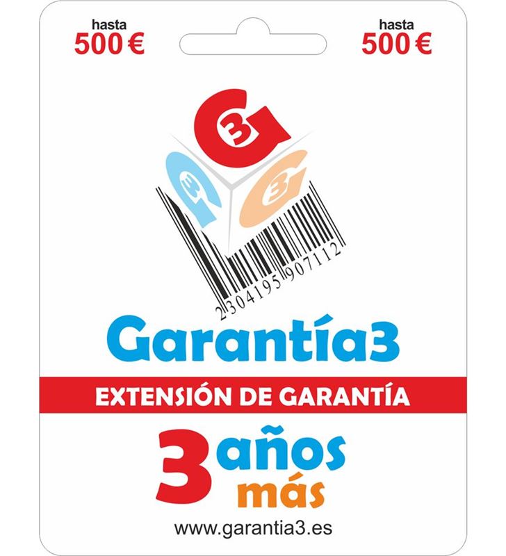 Garantia G3PD3ES500 >para productos hasta 500€, 3 años de garant. oficial+3 de garant. extra - 8033509887669