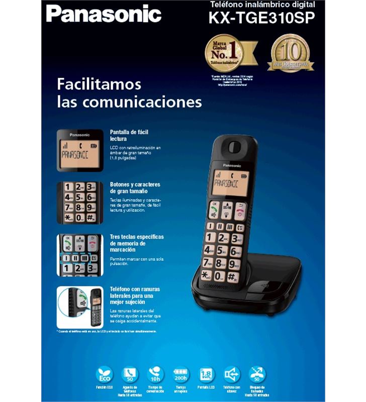 Panasonic KXTGE310SPB telefono inal kx-tge310spb personas mayo - KXTGE310SPB